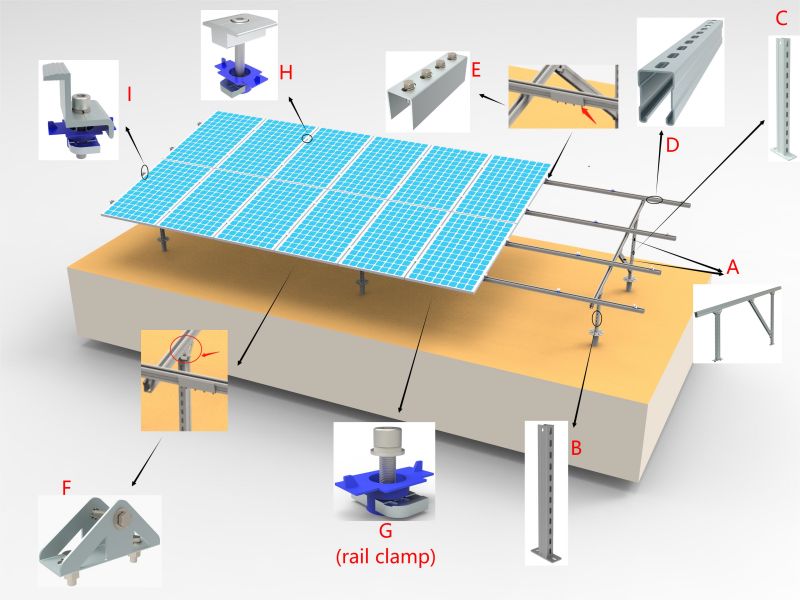 Solar Steel Ground Mounting System With Screw