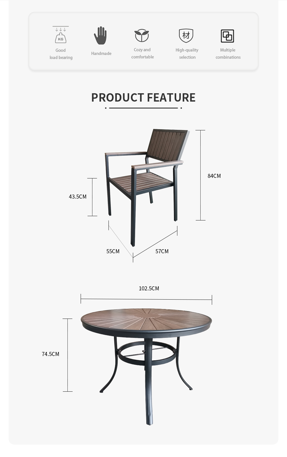 Outdoor Aluminium Plastic Wood Dining Set