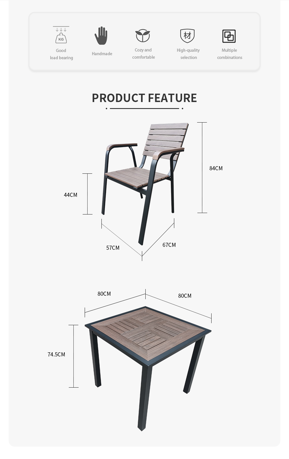 Outdoor Aluminium Plastic Wood Dining Set