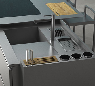 stainless steel kitchen sink with cabinet