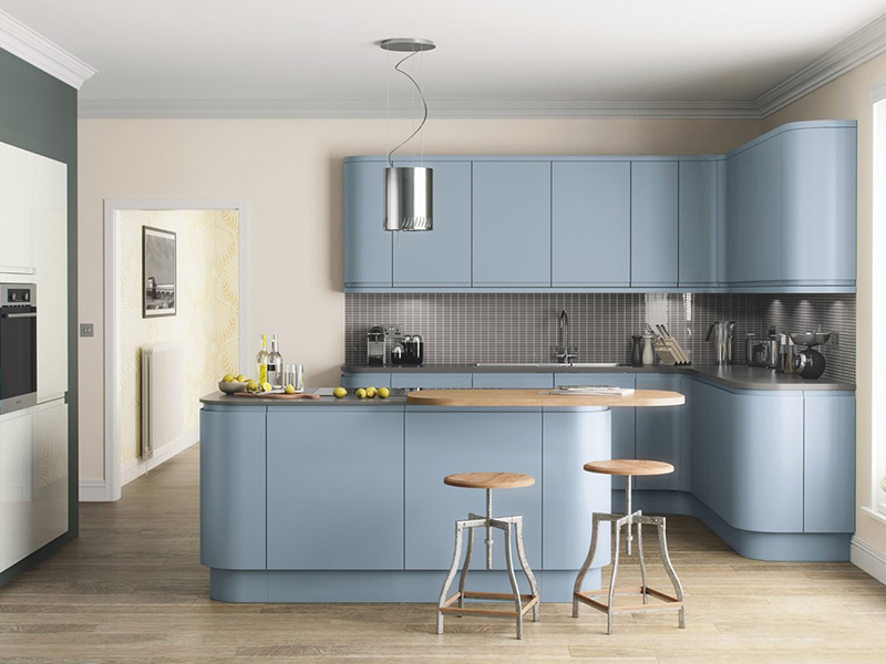 L shape kitchen cabinet blue