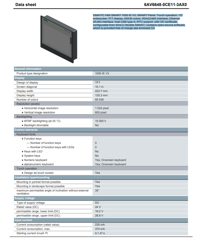 Siemens 6AV6648-0DE11-3AX0