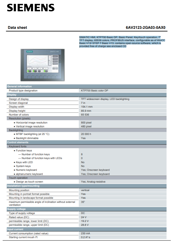 Siemens 6AV2123-2GA03-0AX0