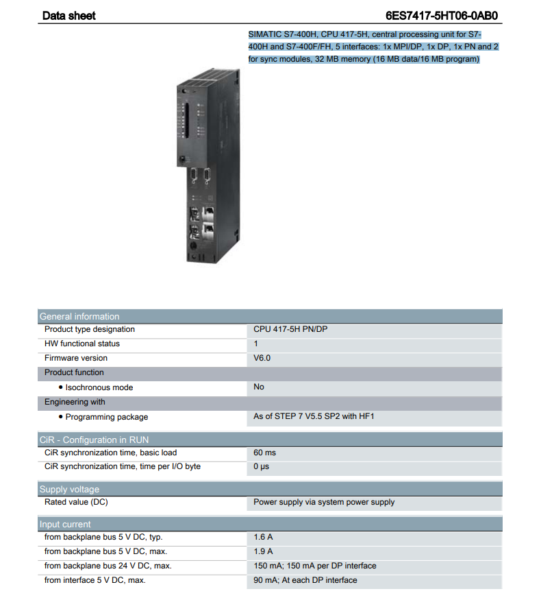 SIEMENS 6ES7417-5HT06-0AB0