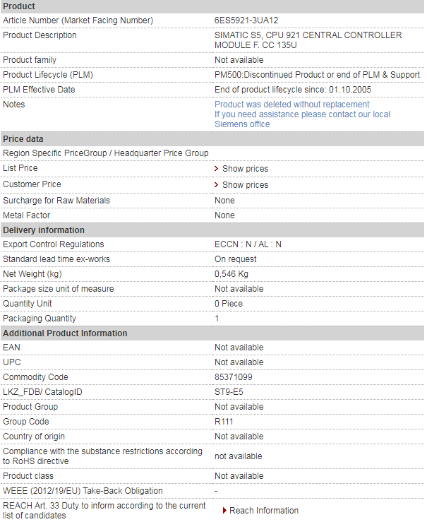 SIEMENS 6ES5921-3UA12