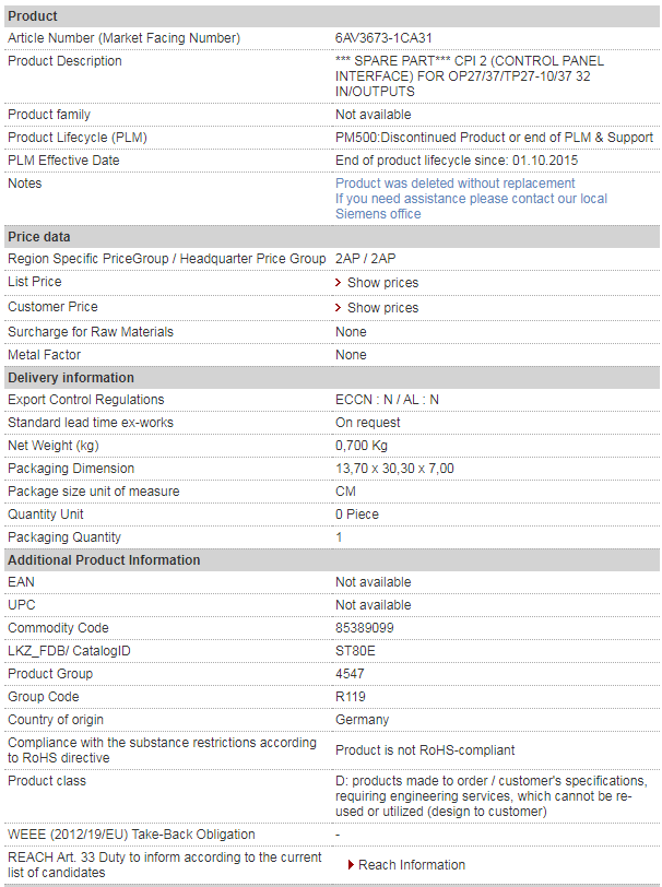 siemens 6AV3673-1CA31