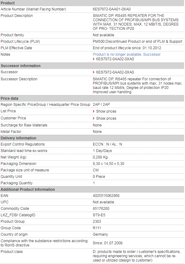 siemens 6ES7972-0AA01-0XA0