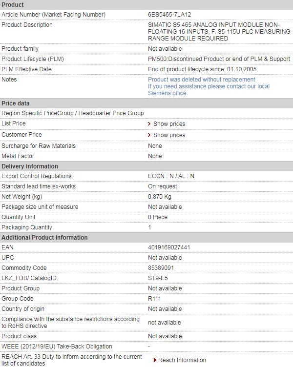 SIEMENS 6ES5465-7LA12