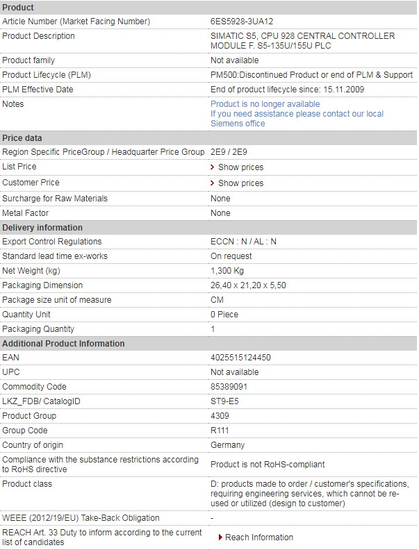 SIEMENS 6ES5928-3UA12