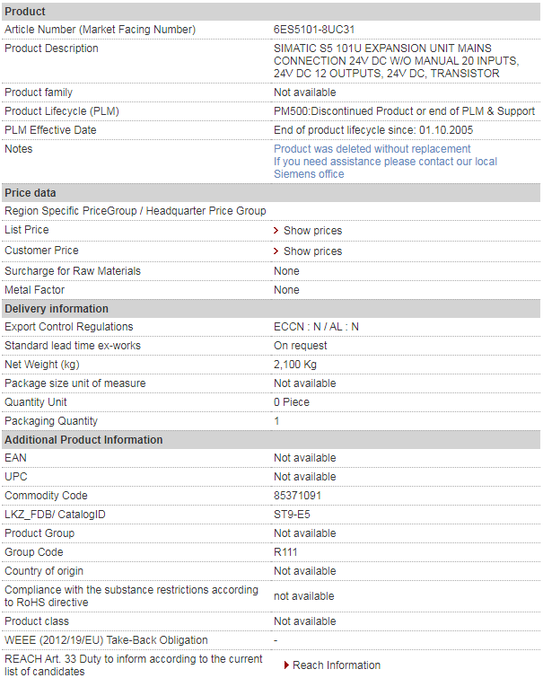 SIEMENS 6ES5101-8UC31