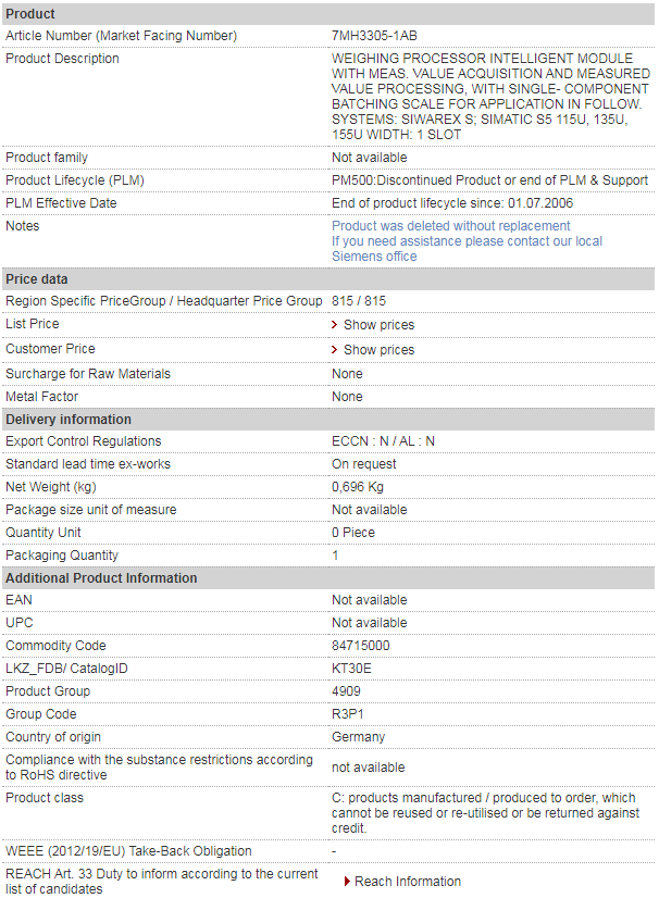 siemens 7MH3305-1AB