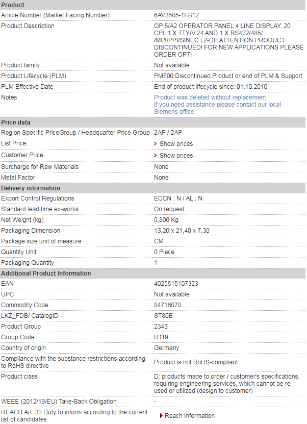 SIEMENS 6AV3505-1FB12