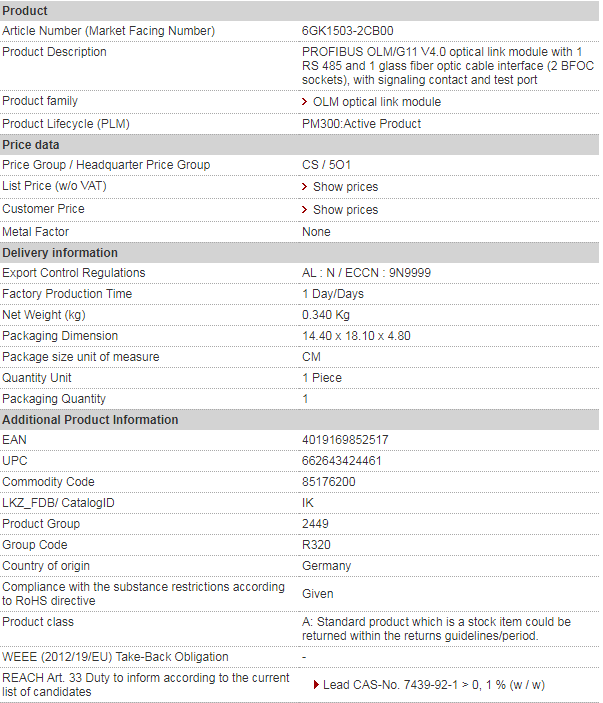 SIEMENS 6GK1503-2CB00