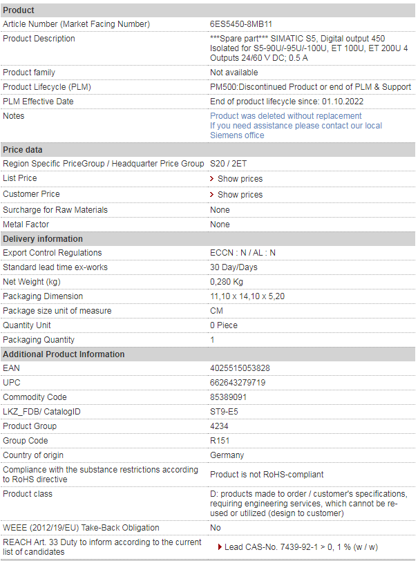 SIEMENS 6ES5450-8MB11