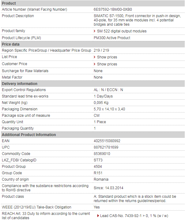 siemens 6ES7592-1BM00-0XB0