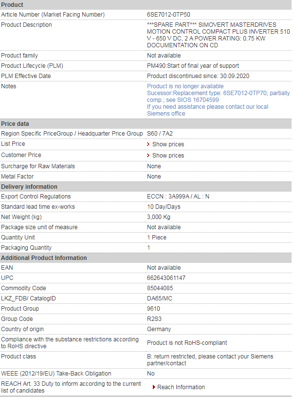 siemens 6SE7012-0TP50