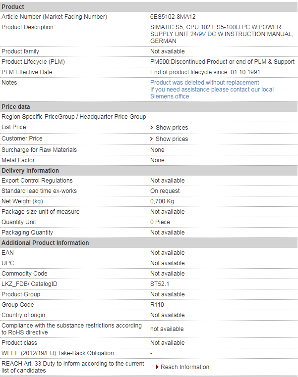 SIEMENS 6ES5102-8MA12