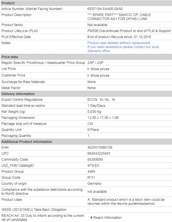 siemens 6ES7194-5AA00-0XA0