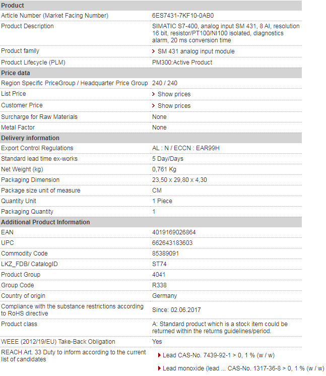 siemens 6ES7431-7KF10-0AB0