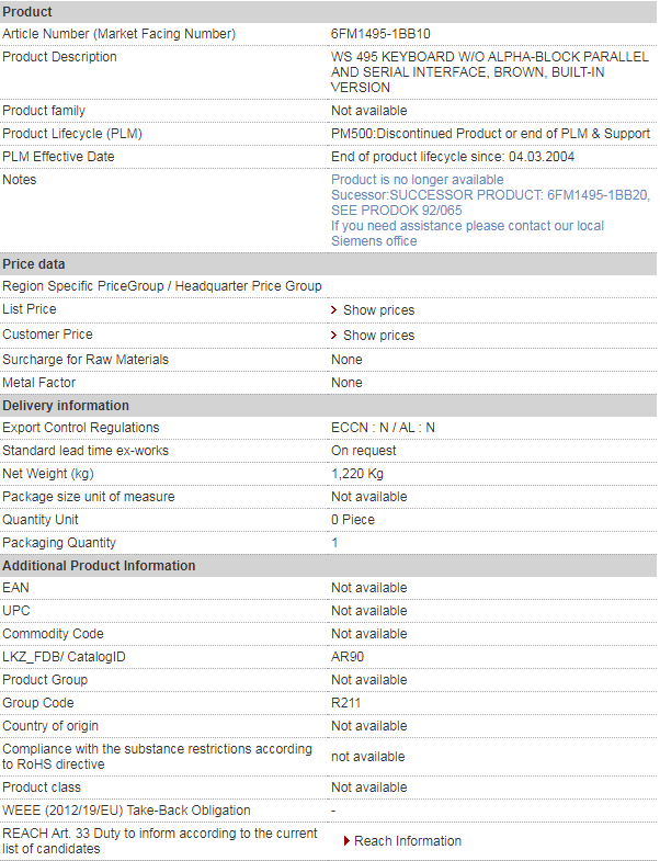 SIEMENS 6FM1495-1BB10