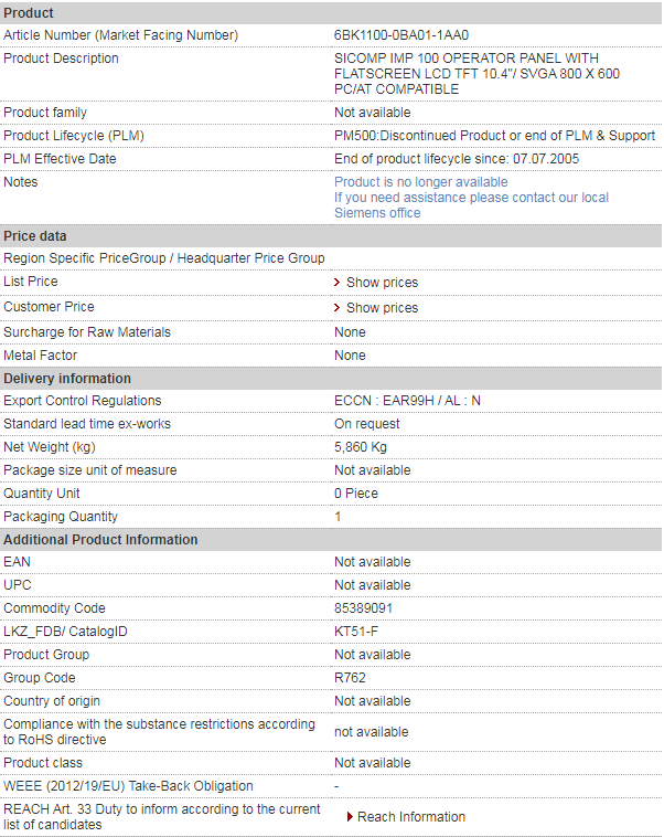 siemens 6BK1100-0BA01-1AA0