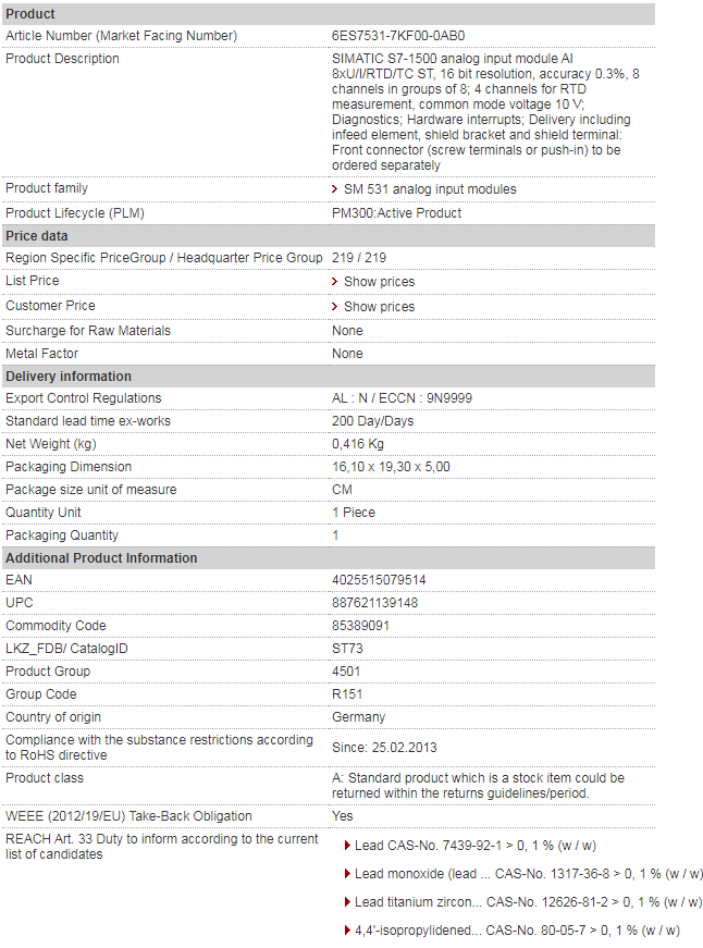 SIEMENS 6ES7531-7KF00-0AB0