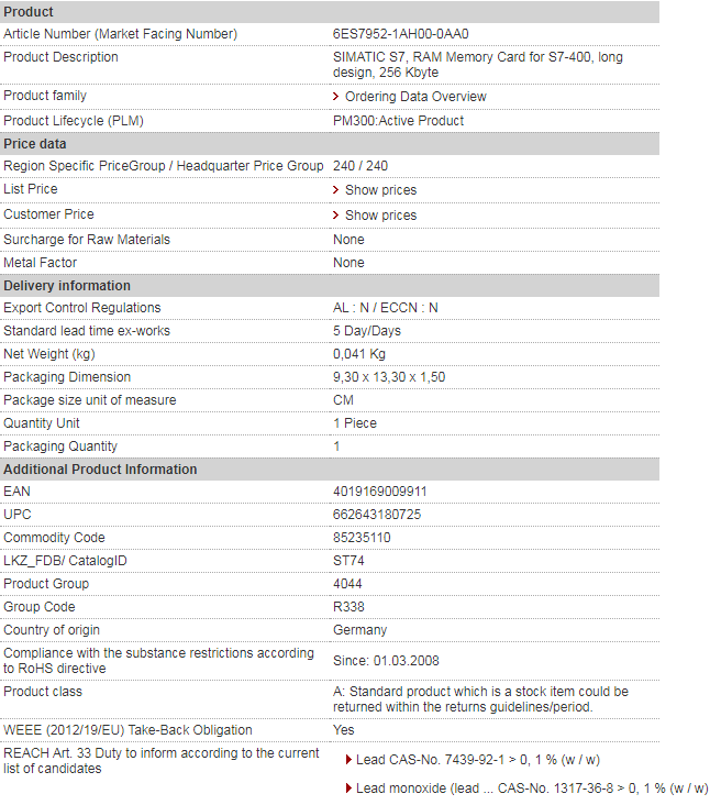 siemens 6ES7952-1AH00-0AA0