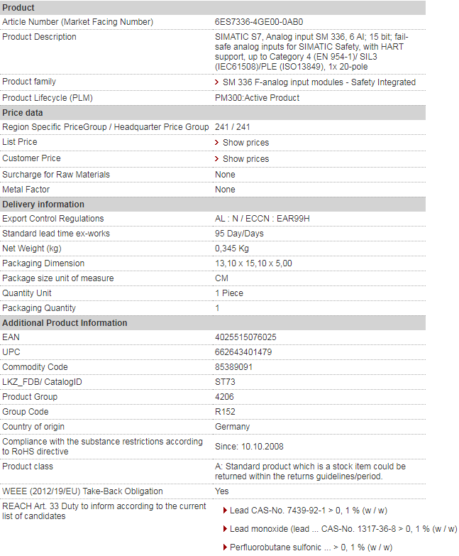 SIEMENS 6ES7336-4GE00-0AB0