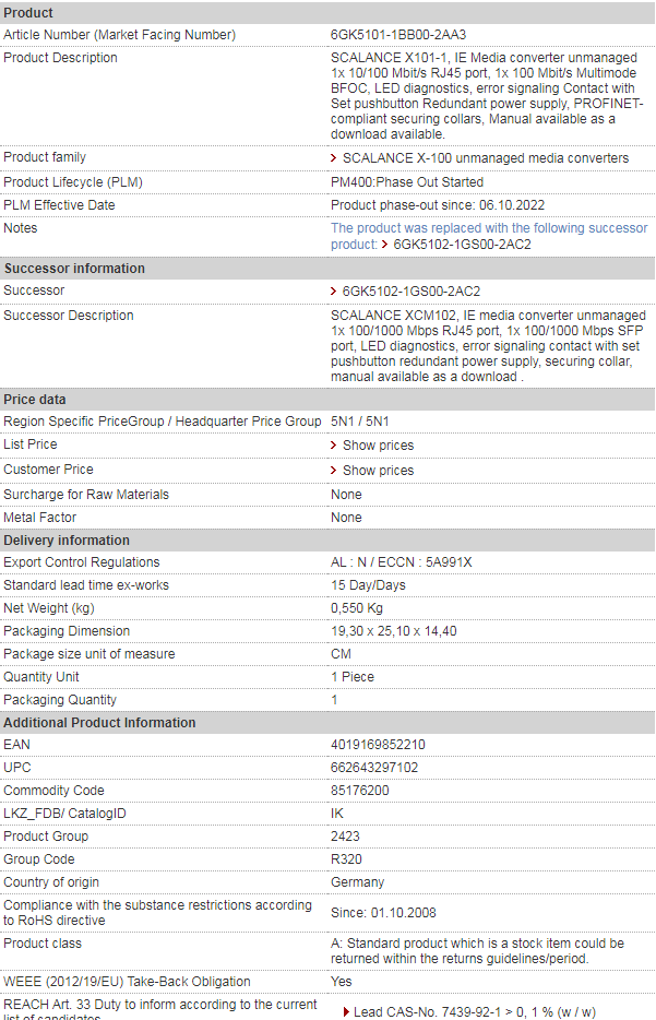 SIEMENS 6GK5101-1BB00-2AA3