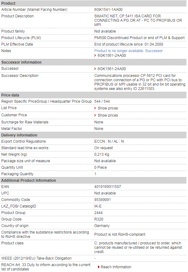SIEMENS 6GK1541-1AA00