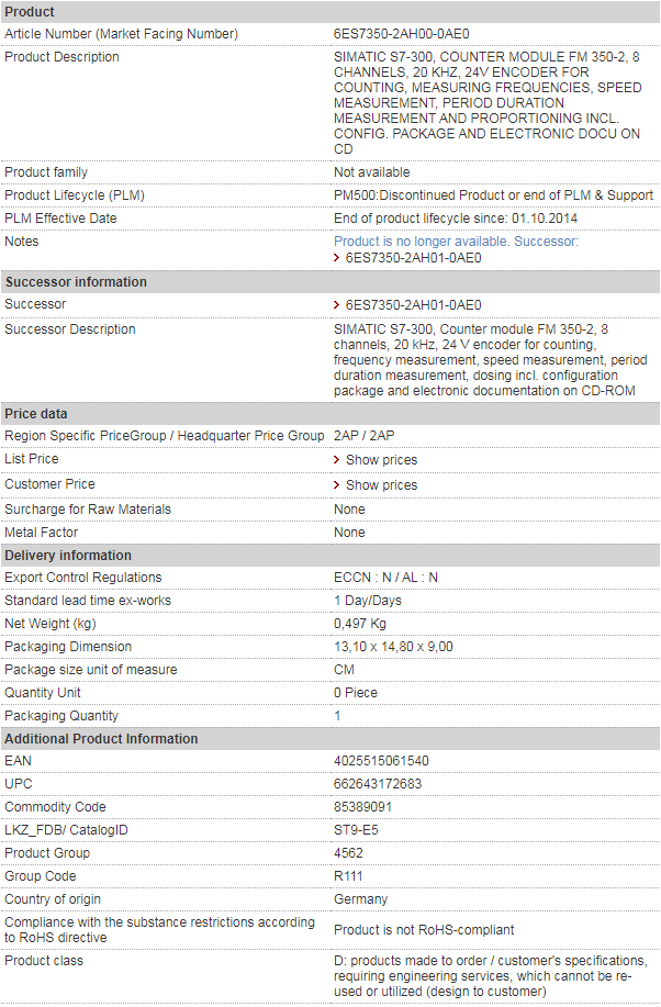 siemens 6ES7350-2AH00-0AE0