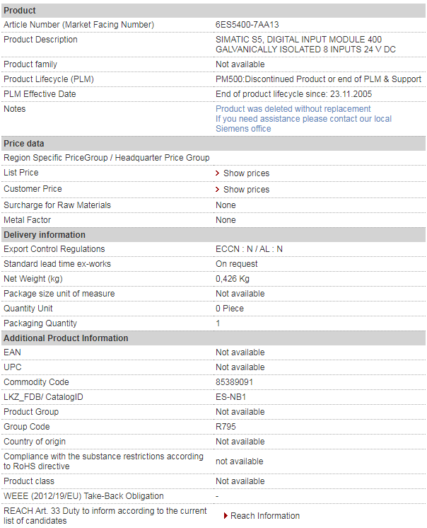 siemens 6ES5400-7AA13