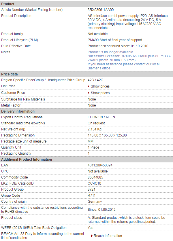SIEMENS 3RX9306-1AA00