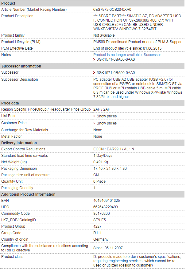 SIEMENS 6ES7972-0CB20-0XA0