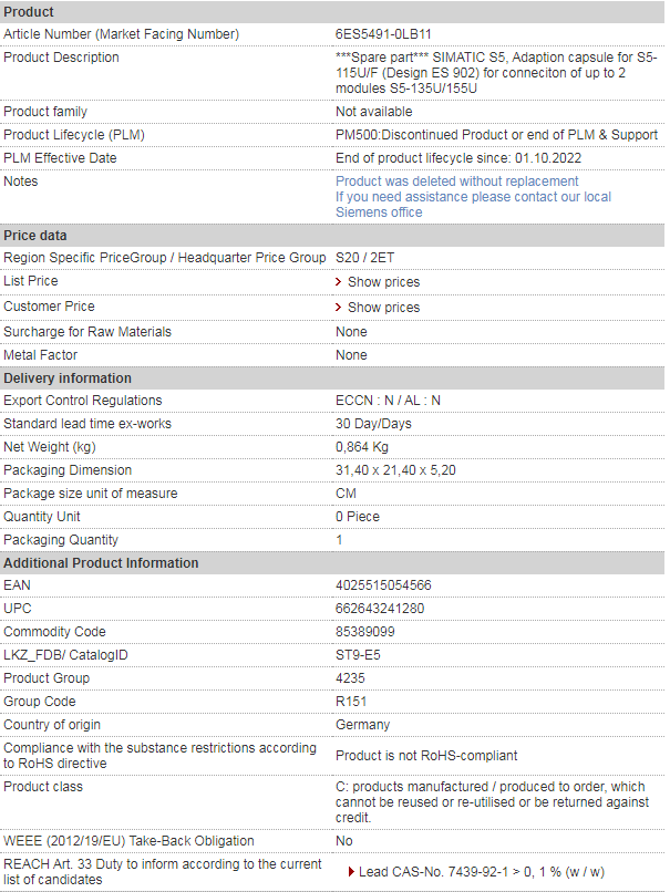 SIEMENS 6ES5491-0LB11
