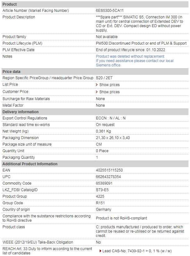 SIEMENS 6ES5300-5CA11