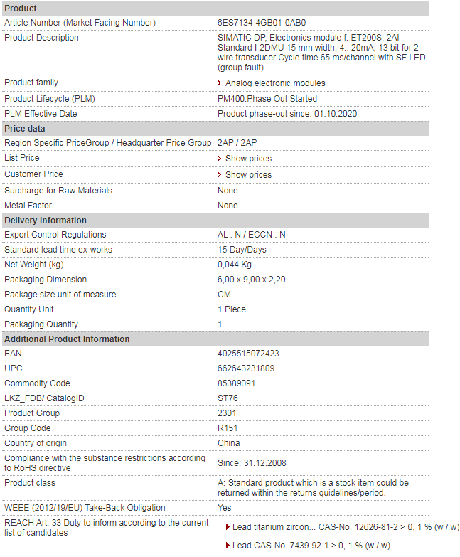 SIEMENS 6ES7134-4GB01-0AB0