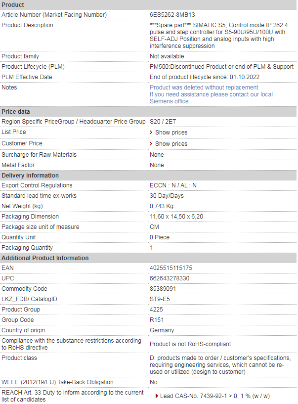 siemens 6ES5262-8MB13