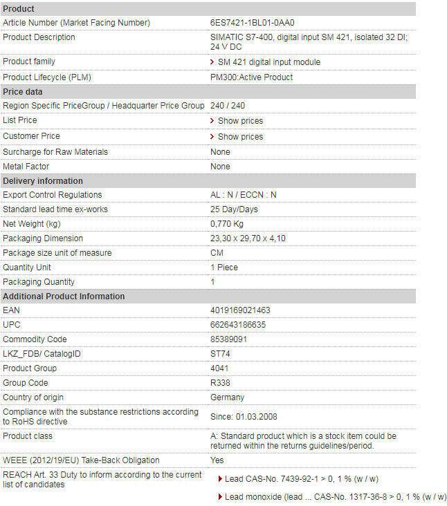 SIEMENS 6ES7421-1BL01-0AA0