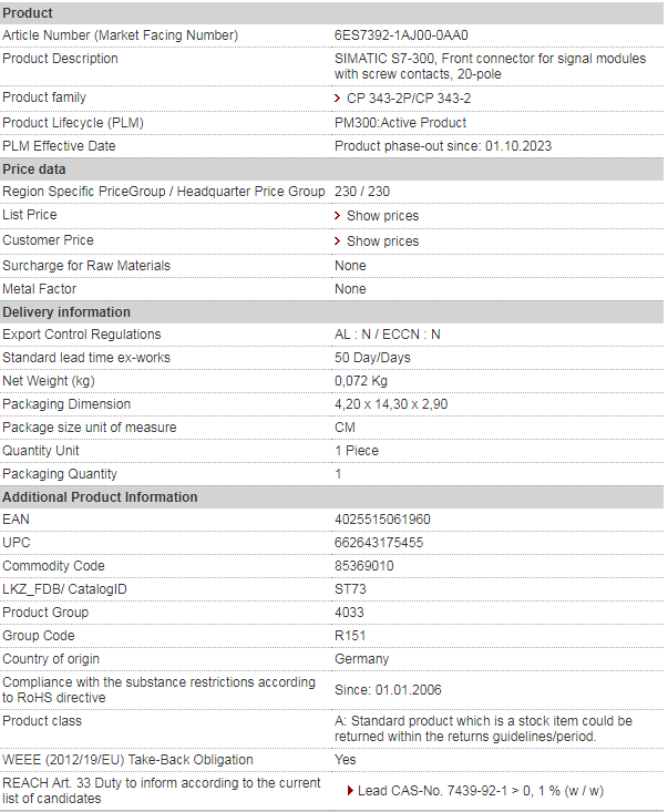 siemens 6ES7392-1AJ00-0AA0