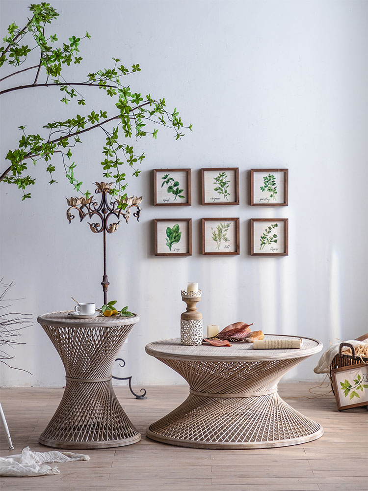 wood round rattan coffee table