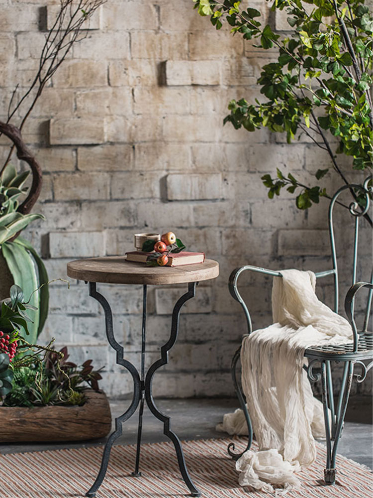round reclaimed wood end table