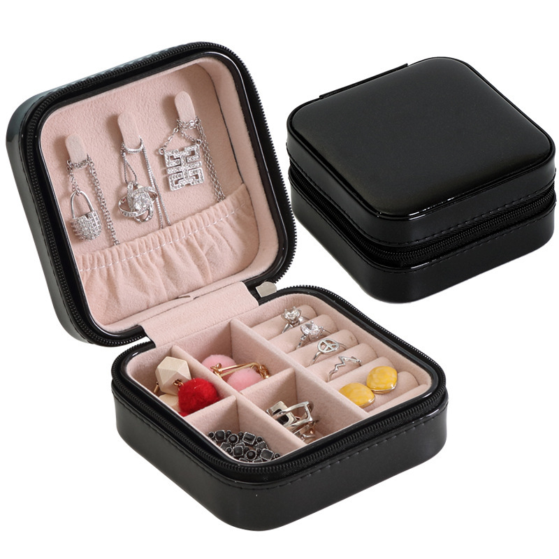 Flip Lid Zipper Jewelry Organizer Boxes for Ring Earring Bracelet Necklace with Divider Cardboard 