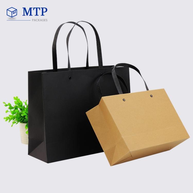 Custom High Quality Black Brown Kraft Paper Shopping Bag