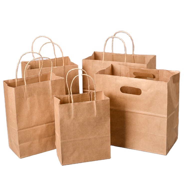 High-quality custom eco-friendly brown kraft paper bag with handles