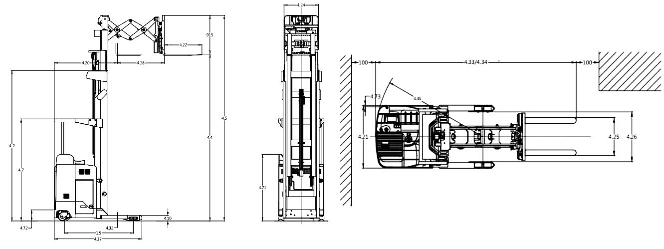 Size of Stand On Type Double Deep Reach Truck Size of Stand On Type Double Deep Reach Truck