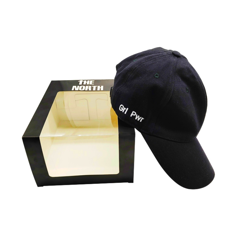Custom Logo Baseball Cap Paper Packaging Box with Clear Window Custom Logo Baseball Cap Paper Packaging Box with Clear Window