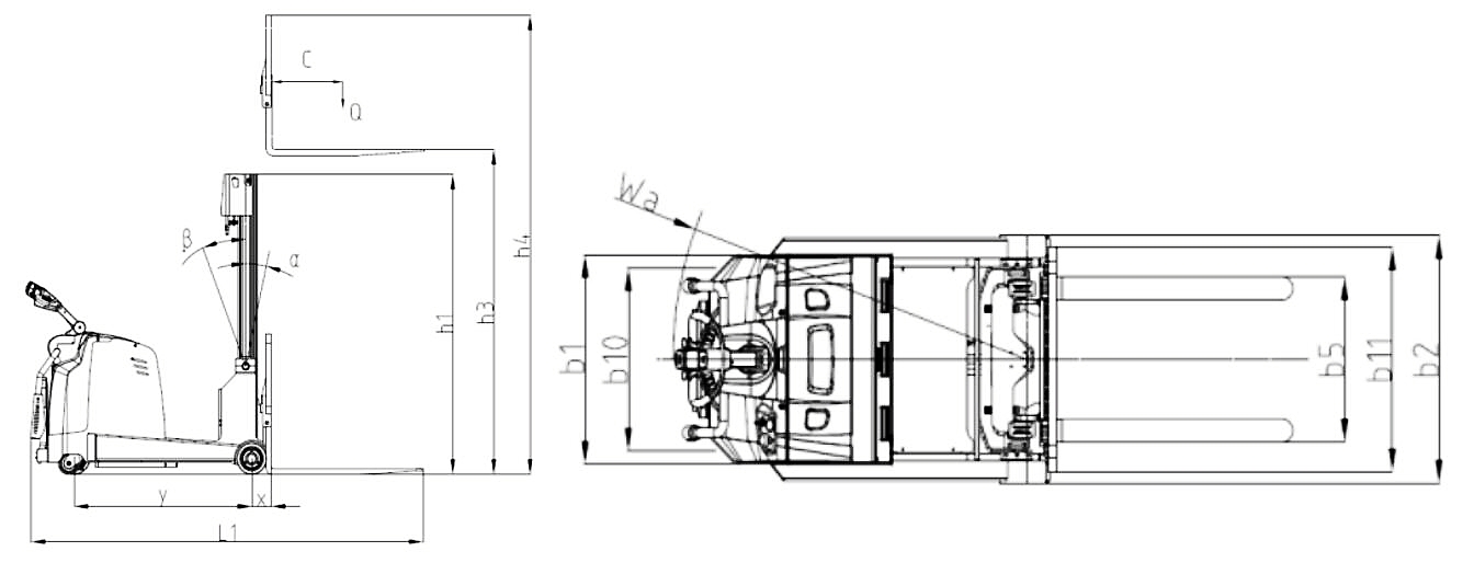 Size of Electric Stand on Type Counterbalance Pallet Stacker Size of Electric Stand on Type Counterbalance Pallet Stacker