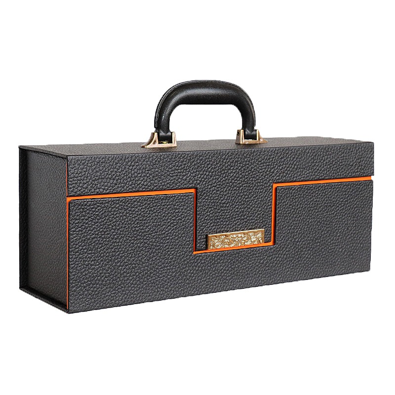 High-Quality Custom Rectangular Plain PU Leather Wine Bottle Gift Box with Magnetic Lid