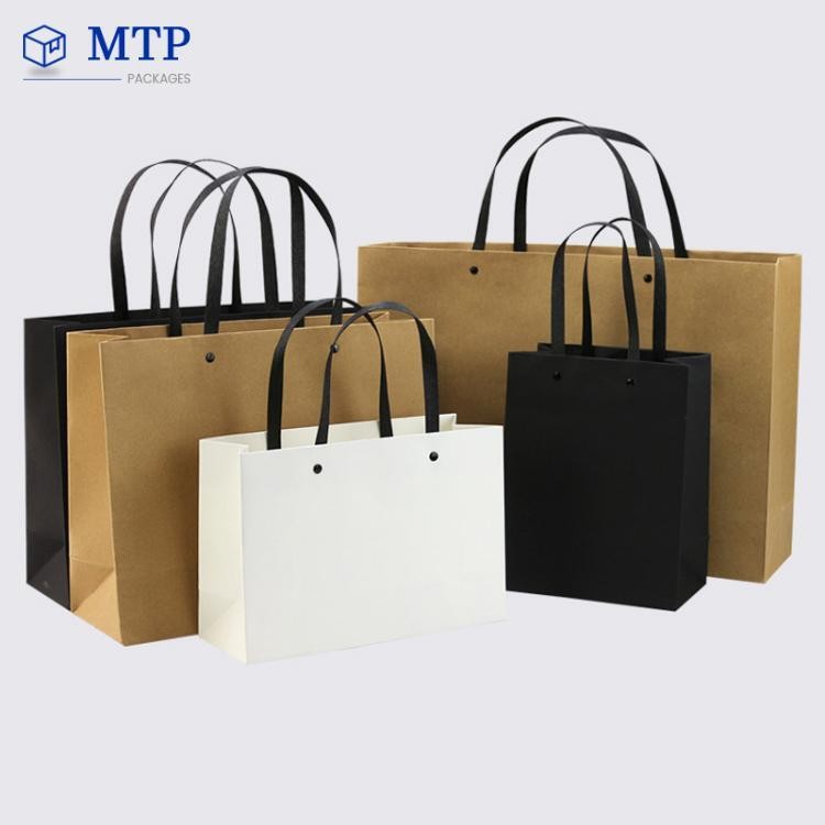 Custom High Quality Black Brown Kraft Paper Shopping Bag